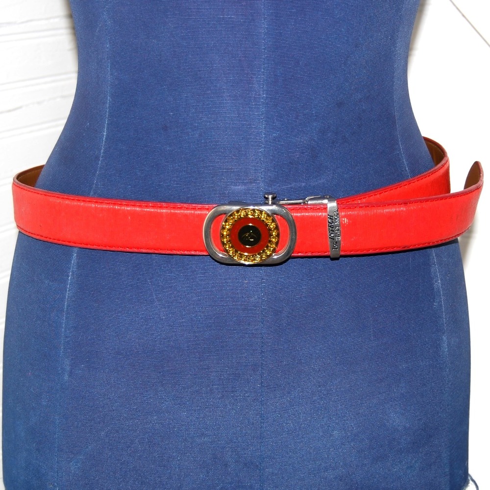Vintage Red Ratchet Belt Men's 36 Italian Caros Faux Leather‎ Vegan